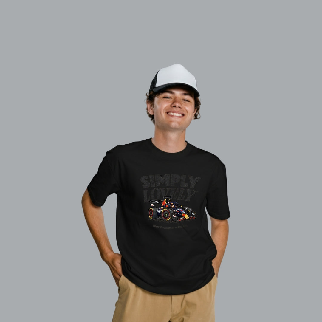 Simply Lovely Racer Tee | Premium Cotton Black T-Shirt