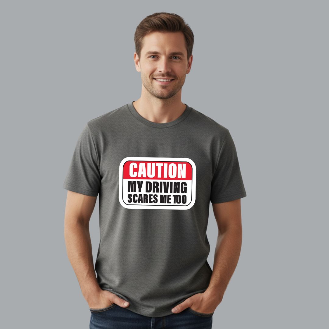 Funny Caution Driver Tee | Relatable Black T-Shirt for Bad Drivers